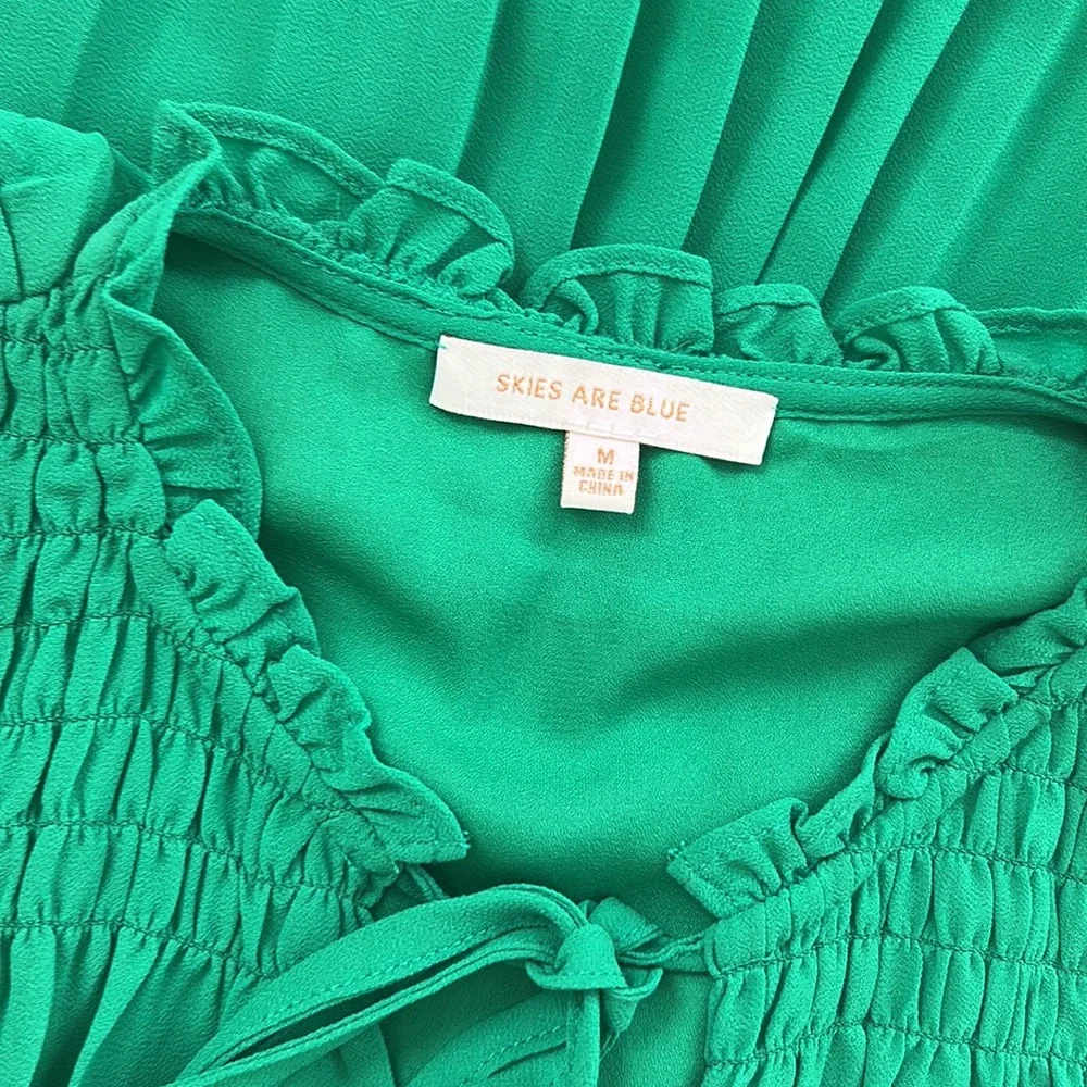 Skies Are Blue Kelly Green Pleated Sleeveless Dress EUC Size Medium - Picture 6 of 10